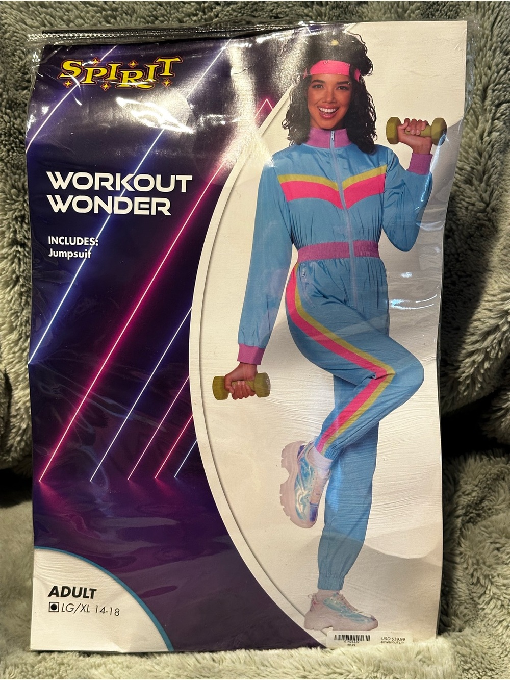 Spirit 80's Neon Workout Track Suit Costume Women's Size LG/XL New Halloween
